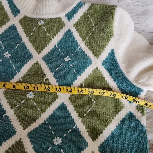VTG Alfred Dunner Womens Chenille Sweater Small Multi Floral Beaded Rubbed Cuffs - Picture 9 of 11